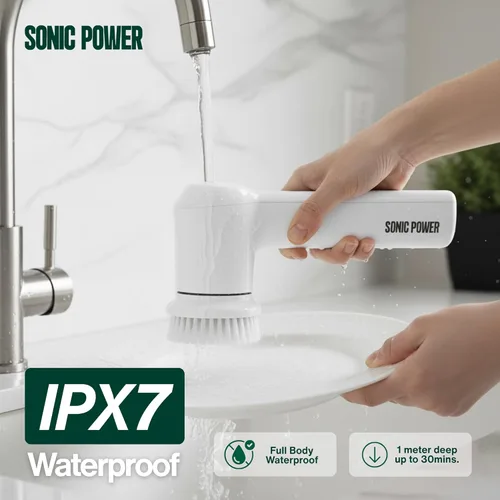 Miniatura 5 de SonicPower Cepillo Eléctrico Giratorio, de mano y ergonómico, impermeabilización IPx7, 4 accesorios multiusos incluidos, batería recargable de larga