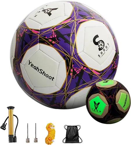 Miniatura 8 de Balón de fútbol holográfico tamaño 5, fútbol reflectante, bola de fútbol que brilla en la oscuridad, pelota de fútbol de cuero compuesto reflectante