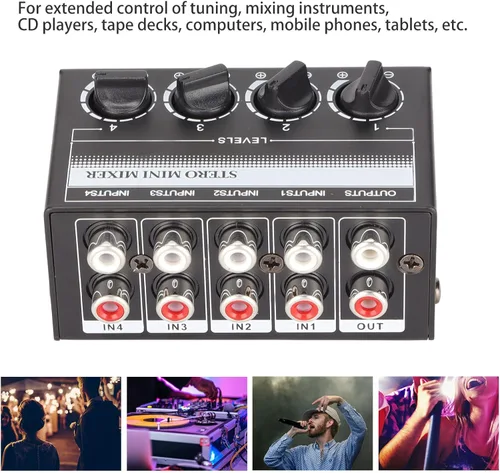 Miniatura 2 de Zyyini Mini mezclador estéreo, mezclador de audio portátil de 4 canales, mini mezclador estéreo profesional pasivo para mezclar instrumentos