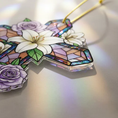 Miniatura 6 de WaaHome Adorno de cruz de Pascua para decoración de árbol, flor morada, decoración de Pascua, regalos religiosos para mujeres, hombres, niños