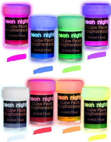 neon nights, pintura que brilla en la oscuridad | luminiscente | fosforescente | pintura autoluminosa - Juego de 8