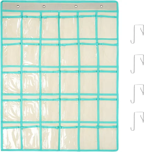 Miniatura 9 de Organizador para colgar sobre la puerta, para el aula, para colgar en la pared, puerta, armario, bolsa de almacenamiento de tela duradera, 12 Gris