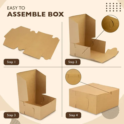 Miniatura 4 de Fit Meal Prep Paquete de 25 cajas de papel kraft para panadería, 6 x 6 x 3 pulgadas, cajas de cartón para dulces, cajas de galletas, cajas de postre