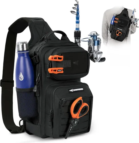 KastKing BlowBak - Bolsa táctica para aparejos de pesca, mochila de pesca ligera, almacenamiento para equipo y equipo, regalo para hombres C: Negro