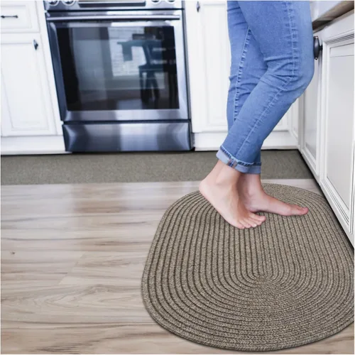Alfombra ovalada trenzada gris humo de 20 x 30 pulgadas, lavable para interiores y exteriores, decoración campestre para cocinas y entradas,