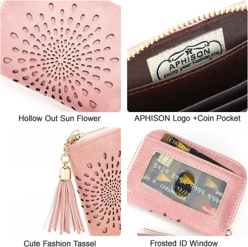 Miniatura 4 de APHISON RFID - Porta tarjeta de crédito con cremallera carteras pequeñas para mujer en cuero estilo girasol para mujer y niña caja de regalo 1927