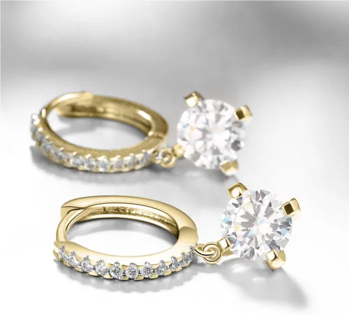 Miniatura 8 de Aretes de gancho de cristal vidriante de plata y oro de 18 quilates
