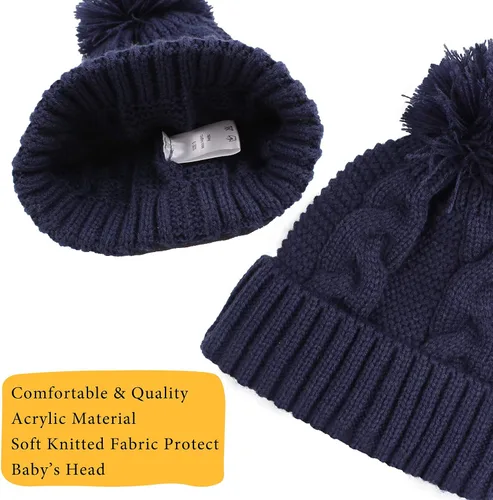 Miniatura 4 de JANGANNSA Gorro de invierno de punto para bebé, gorro cálido para niños y niñas, gorro con pompón
