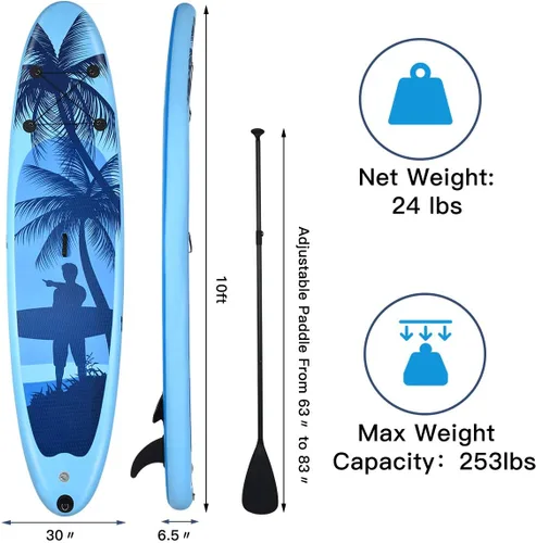 Miniatura 6 de Goplus Tabla de remo inflable de 9.8/10/11 pies, SUP de 6.5 pulgadas de grosor con accesorios de primera calidad y bolsa de transporte, postura