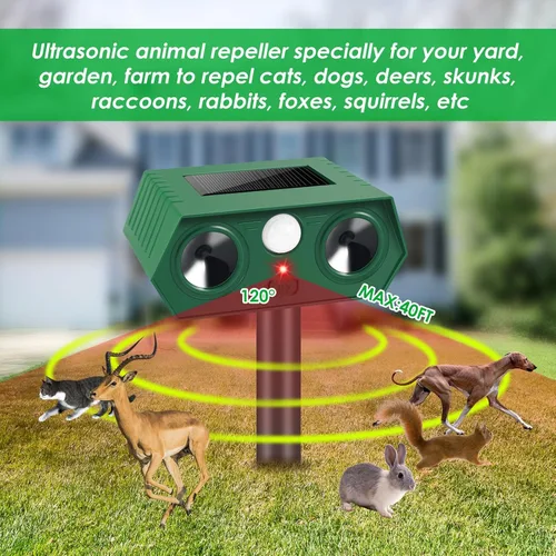 Miniatura 2 de Repelente solar ultrasónico de animales para exteriores, dispositivos repelentes de ciervos y gatos, control disuasorio de animales para conejo