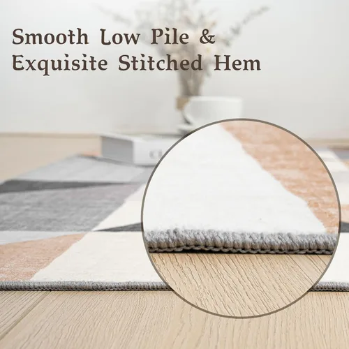 Miniatura 5 de HOMFINE Alfombra lavable moderna de 5 x 7 pies, estilo geométrico, para sala de estar, dormitorio, alfombra lavable a máquina, suave, Gris/Marrón