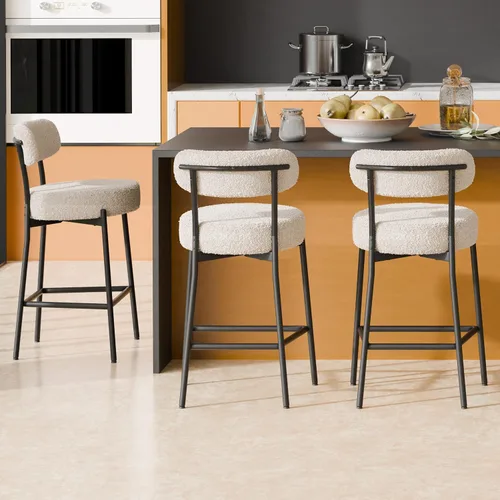 Miniatura 29 de Boucle - Juego de 2 taburetes de bar de altura de mostrador de 28 pulgadas, taburetes de bar modernos con asiento redondo de 4 pulgadas de grosor