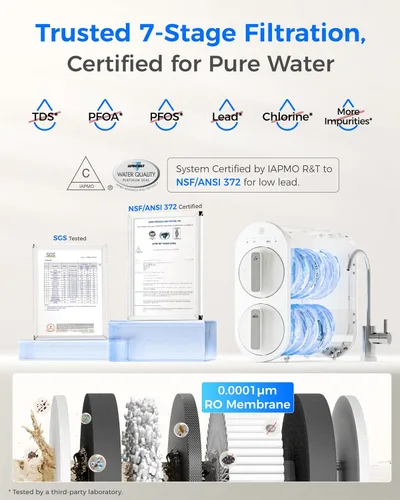 Miniatura 3 de Sistema de ósmosis inversa Waterdrop G2P600, sistema de filtro de agua RO sin tanque de 600 GPD, sistema RO debajo del fregadero, sistema
