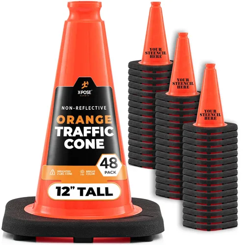 Miniatura 36 de Xpose Safety Cono de tráfico verde lima de 28 pulgadas, paquete de 4, cono de seguridad de PVC de alta calidad para estacionamiento, precaución