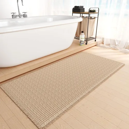 Miniatura 8 de SUMLANS Tapete de baño de punto gofre, superabsorbente, con parte trasera de goma antideslizante, ultra suave, lavable a máquina, con borlas