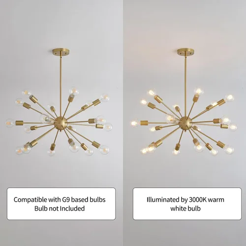 Miniatura 6 de Lámparas de araña Sputnik de mediados de siglo de 18 luces, lámpara de techo moderna de montaje semiempotrado industrial, lámparas colgantes retro