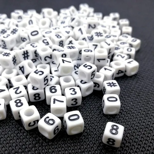 Miniatura 6 de Amaney 400 cuentas de números cuadrados de acrílico blanco de 0.236 x 0.236 in de cuentas de números mixtos de plástico acrílico forma de cubo