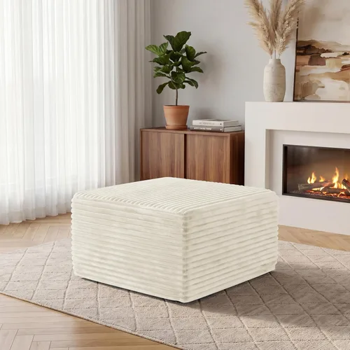 Sofá otomano modular de pana de 28 pulgadas sin hueso, sofá otomano seccional para sala de estar, color beige