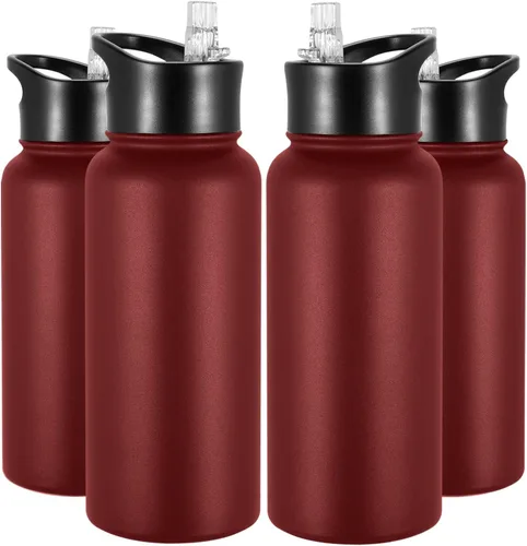 Miniatura 36 de Botella de agua aislada de 64 onzas con tapas de pajita y boquilla, jarra de agua de acero inoxidable de medio galón con mango de paracord, vacío