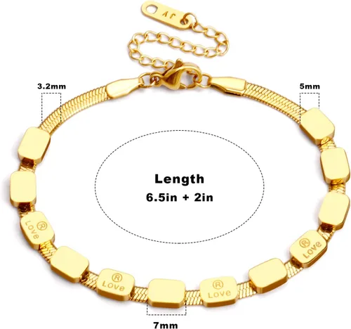 Miniatura 5 de Pulsera delicada de oro para mujer, chapada en oro de 18 quilates, pulsera de cadena de serpiente en espiga para mujer, Acero inoxidable chapado