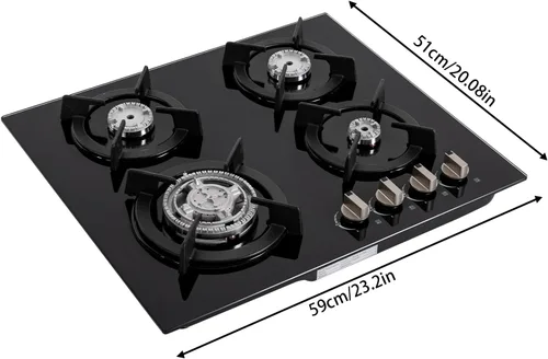 Miniatura 6 de Placa de cocina de gas de 4 quemadores incorporada/encimera de 23.23 x 20.08 pulgadas, estufa de gas con tapas de quemador y boquillas, estufa