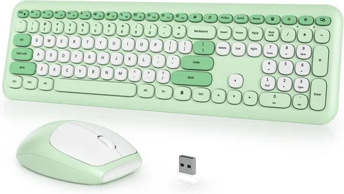 Miniatura 11 de Combo de teclado y mouse inalámbricos para máquina de escribir, 2.4G Office 104 teclas de tamaño completo, retro punk, lindo negro con teclas