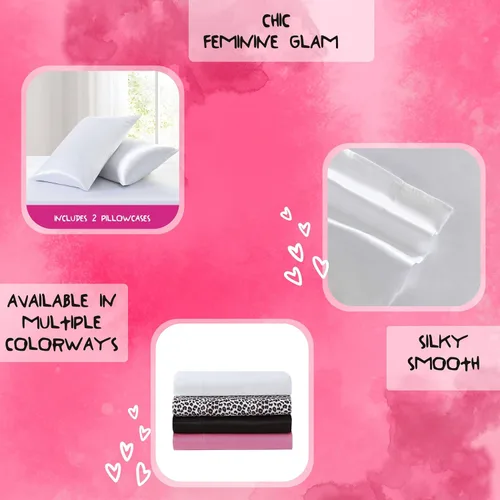 Miniatura 7 de Betsey Johnson - Sábanas de cama individual, juego de ropa de cama de satén con fundas a juego, suaves y sedosas, esenciales para dormitorio