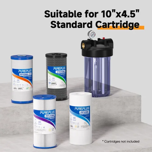 Miniatura 6 de PUREPLUS Carcasa de filtro de agua para toda la casa, carcasa universal de 10"x4.5", sistema de prefiltración, con manómetro, 1" NPT