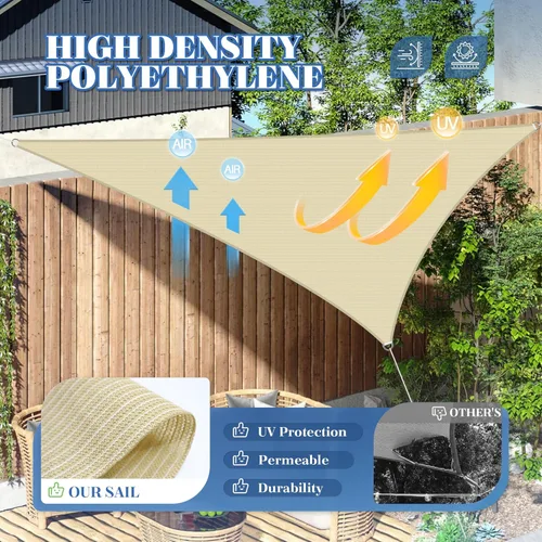 Miniatura 3 de ECOOPTS Toldo Vela Triangular de HDPE de 12'x12'x12' para Sombra Solar, Toldo para Patio Exterior Pérgola, Tela de Cobertura que Bloquea 95% UV Beige