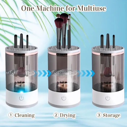 Miniatura 7 de Abnaok - Limpiador eléctrico de brochas de maquillaje, máquina limpiadora de brochas de maquillaje con tapete de limpieza de cepillo, limpiador