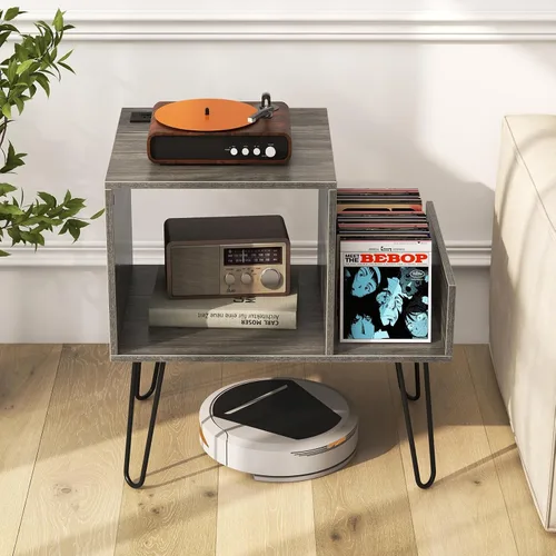 Miniatura 8 de Giantex Soporte para tocadiscos, gris