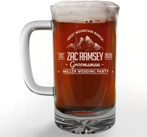 Miniatura 14 de Taza de cerveza de vidrio con monograma grabado personalizado, 34 onzas, Día del Padre, monograma, nombre personalizado, regalos de cerveza Claro