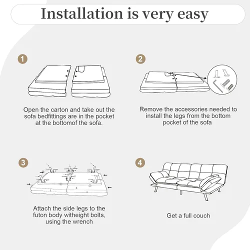 Miniatura 8 de Opoiar Sofá cama plegable de espuma viscoelástica convertible con reposabrazos y respaldos ajustables para espacios pequeños, oficina, estudio