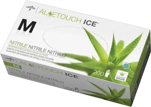 Medline AloeTouch - Guantes de examen de nitrilo de hielo, 200 unidades, medianos, sin polvo, desechables, suavizan las manos, resistentes al