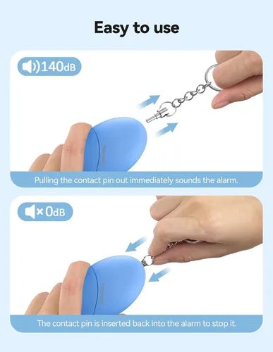 Miniatura 6 de Alarma de seguridad personal para mujeres, paquete de 2 llaveros de autodefensa impermeable de 140 dB para viajes, alarma personal, sirena fuerte