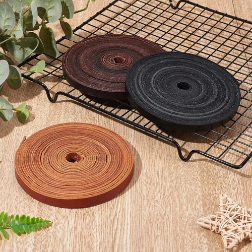 Miniatura 4 de GORGECRAFT Cordón de cuero genuino plano negro de 197 pulgadas y 10mm, cuerda de cuero de grano completo, tiras de cuero de vaca para hacer joyas