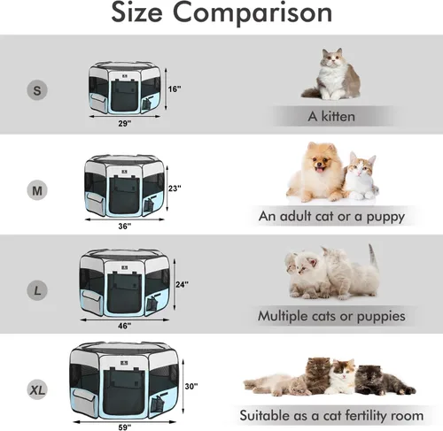 Miniatura 6 de X-ZONE PET jaula plegable portátil para mascotas, perros, gatos, corralito, de tela oxford 600D prémium, cremallera superior extraíble, uso en Azul