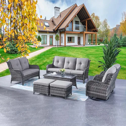 Miniatura 24 de Rilyson Mecedora de mimbre - Juego de 2 sillas mecedoras de mimbre para patio, sillas mecedoras de ratán para porche al aire libre, terraza, jardín