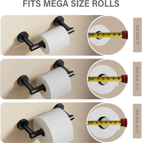 Miniatura 2 de POKIM Soporte de papel higiénico negro mate, soporte de rollo de papel higiénico giratorio de doble poste de acero inoxidable para montaje en pared