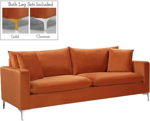 Miniatura 5 de Meridian Furniture 633Cognac-S Colección Naomi Modern Sofá tapizado de terciopelo contemporáneo con acolchado de canal profundo y patas de acero