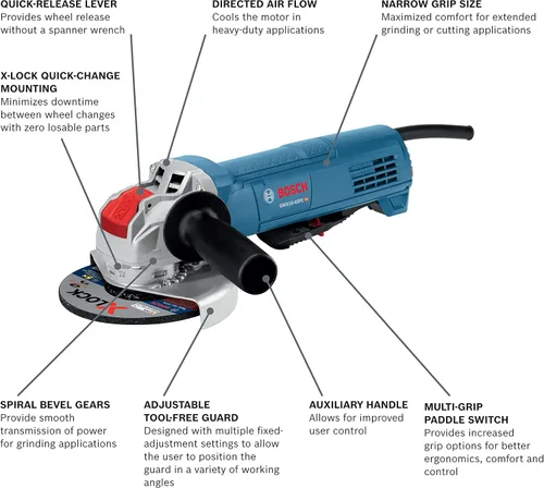 Miniatura 3 de Bosch GWX10-45PE Amoladora angular ergonómica X-LOCK de 4-1/2 pulgadas con interruptor de paleta con CWX27M450 4-1/2 pulgadas x 0.098 pulgadas