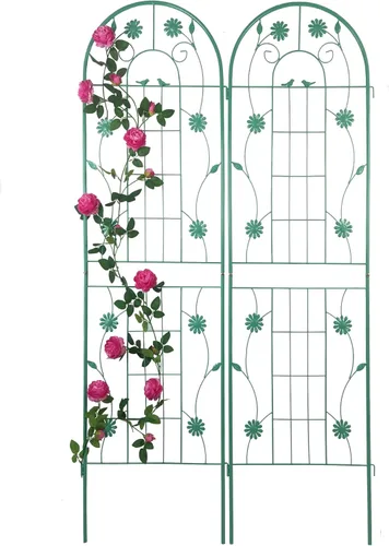 Paquete de 2 enrejados de jardín de metal de 71 x 19.7 pulgadas, romántica francesa, a prueba de óxido, soporte de flores vegetales, enrejado de
