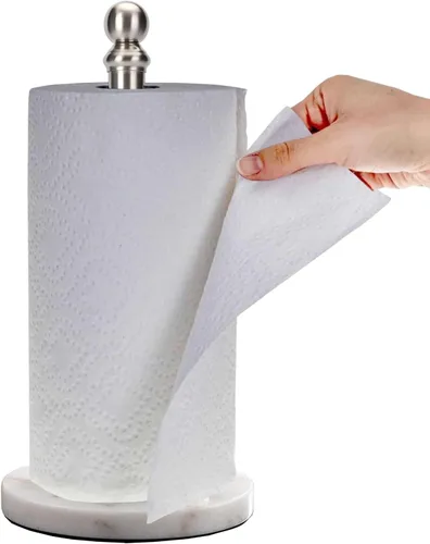 Exilon Soporte para toallas de papel para encimera con base de mármol pesado, soporte de rollo de papel de pie para cocina y baño, con base pesada