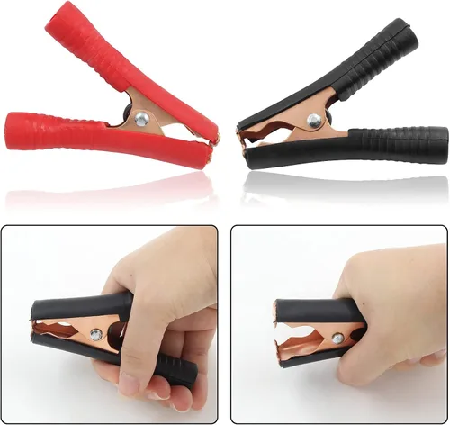 Miniatura 4 de 10 pinzas de cocodrilo aisladas de 100 A, abrazaderas eléctricas de cocodrilo resistentes, cable de repuesto de batería, clips de puente con resorte