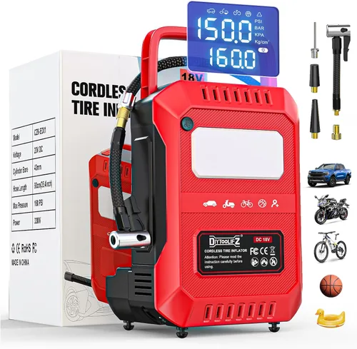 DIYtoolifz Compresor de aire inalámbrico para inflador de neumáticos compatible con batería Milwaukee de 18 V (solo herramienta), bomba de aire