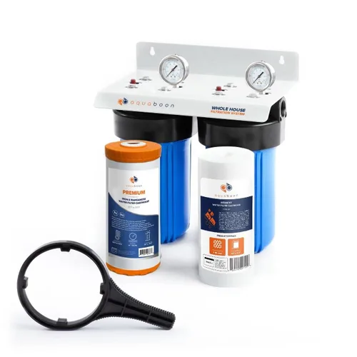 Miniatura 10 de Aquaboon Sistema de filtro de agua de 2 etapas para toda la casa con 5 micrones, 10 x 4.5, antiincrustación, purificación de agua de sedimentos