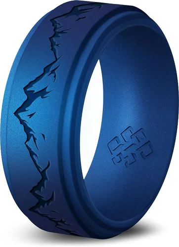 Miniatura 22 de Knot Theory Anillo de silicona para hombre, grabado de montaña, ondas, bosque, ancho de banda de 0.315 pulgadas, transpirable, ajuste cómodo