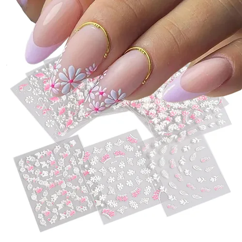 Miniatura 2 de 30 hojas de calcomanías de arte de uñas, diseño de corazón, plumas, flores, 3D, autoadhesivas, holográficas, mariposas, luna, decoración de uñas