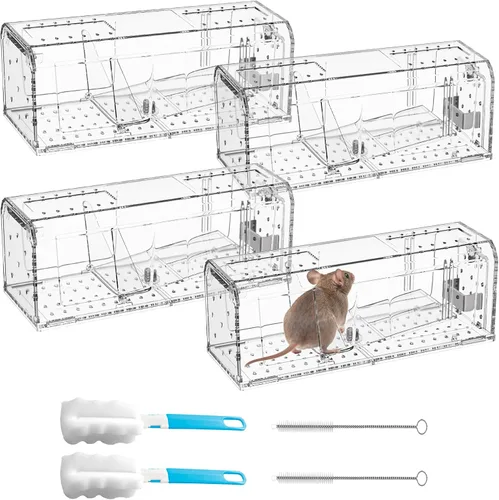 Paquete de 4 trampas humanas para ratones para interiores y exteriores, atrapa y suelta trampas para ratones, trampa para ratones que no matan para