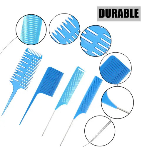 Miniatura 3 de Juego de peines para peinar el cabello, peine profesional de cola de rata, peine de metal para teñir, peine de aluminio para peluquería y uso 4 Pcs